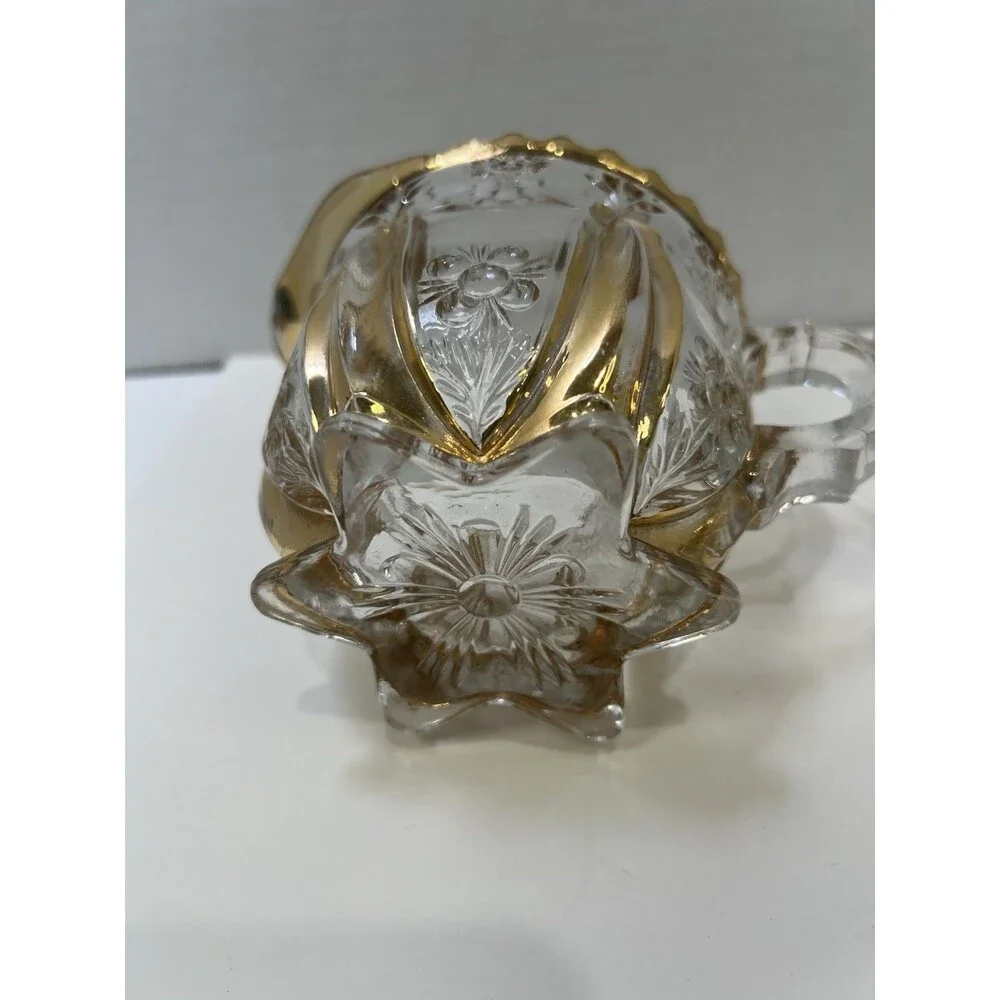 Antique 1897 EAPG Glass Sugar And Creamer Set Harvard Yard Gold Gilding Trim